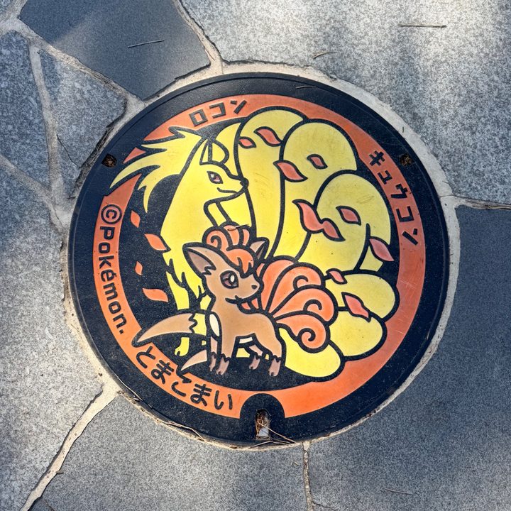 苫小牧市 出光カルチャーパークのポケふた（キュウコン・ロコン）の写真