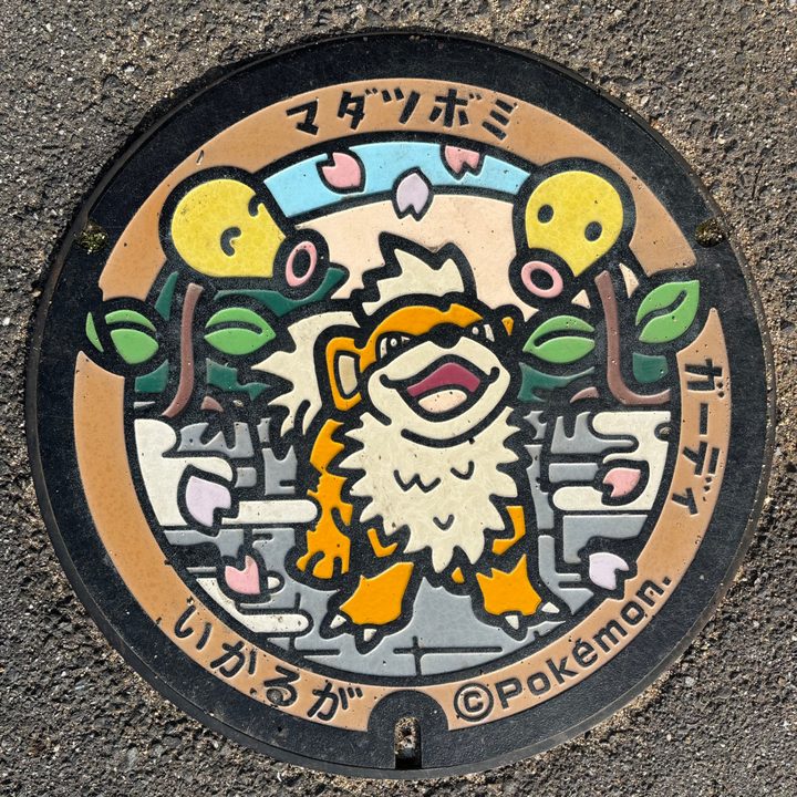 奈良県斑鳩のポケふた（ガーディ・マダツボミ）の写真