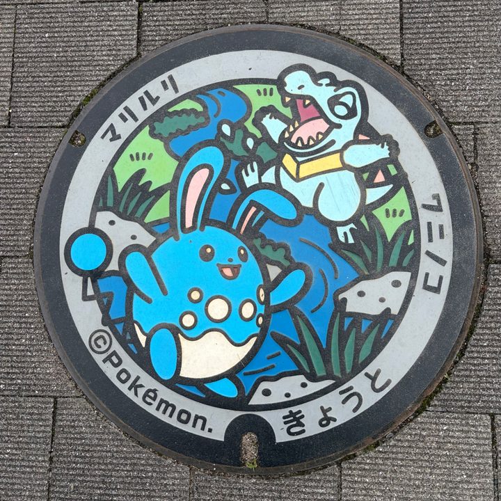 京都市 梅小路京都西駅前のポケふた（マリルリ・ワニノコ）の写真