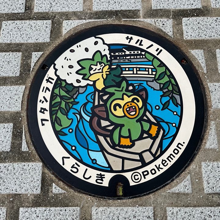 倉敷市 芸文館のポケふた（サルノリ・ワタシラガ）の写真