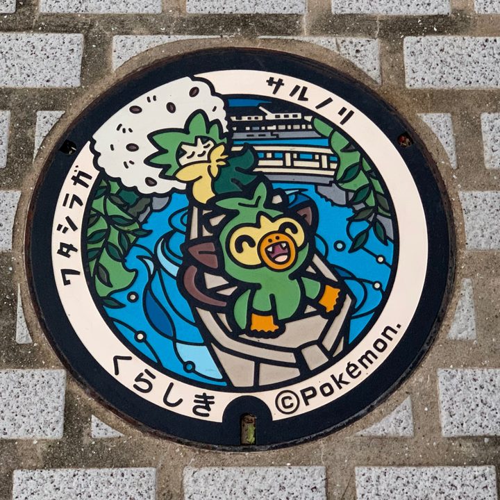 倉敷市 芸文館のポケふた（サルノリ・ワタシラガ）の写真
