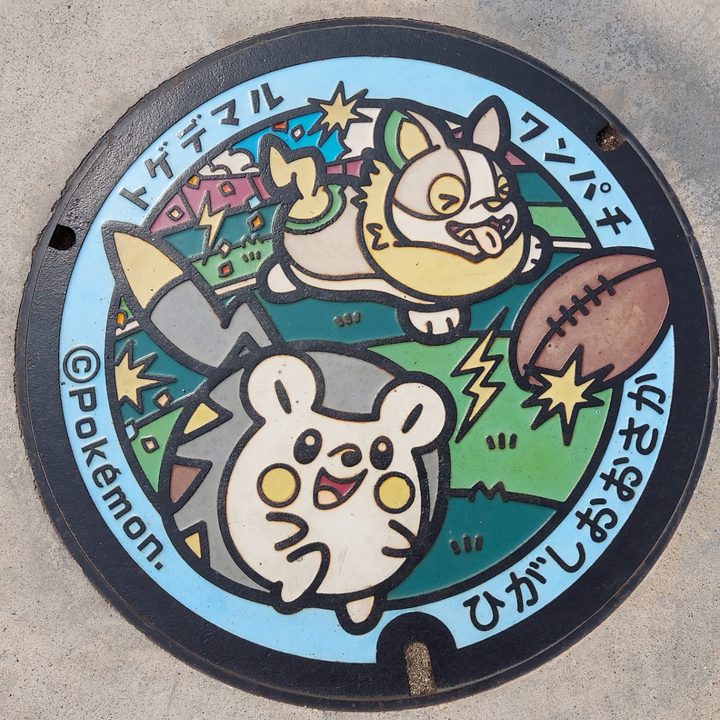 東大阪市 花園中央公園（松原南2）のポケふた（トゲデマル・ワンパチ）の写真