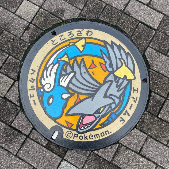 所沢市 所沢駅前のポケふた（エアームド・ハクリュー）の写真