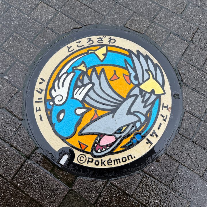 所沢市 所沢駅前のポケふた（エアームド・ハクリュー）の写真