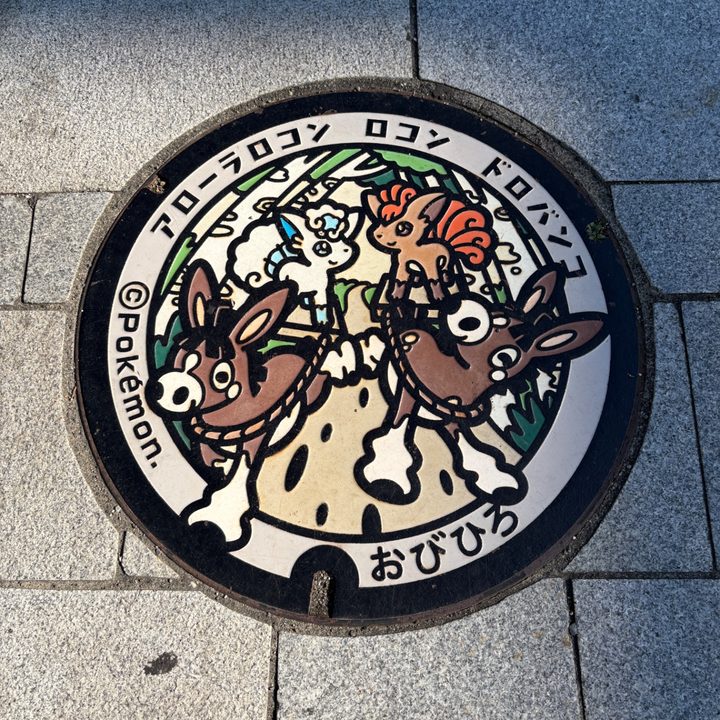 帯広市 帯広駅北口広場のポケふた（アローラロコン・ドロバンコ・ロコン）の写真