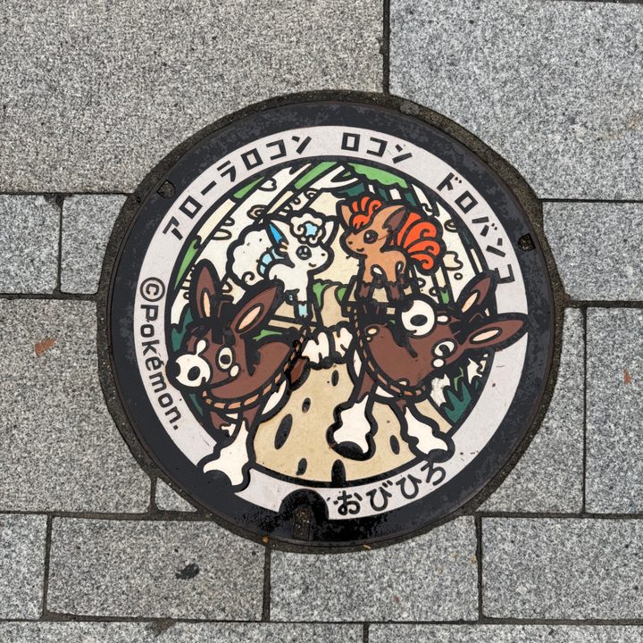 帯広市 帯広駅北口広場のポケふた（アローラロコン・ドロバンコ・ロコン）の写真