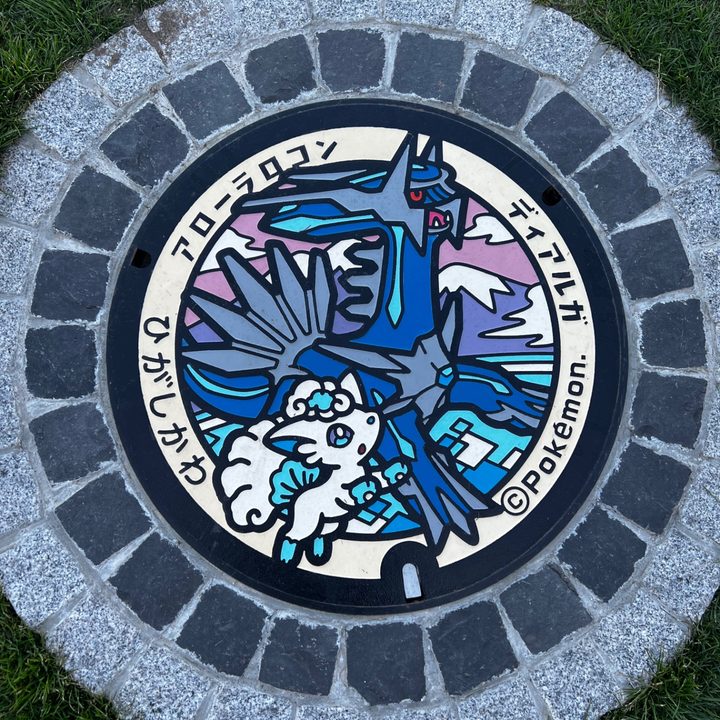 北海道東川のポケふた（アローラロコン・ディアルガ）の写真