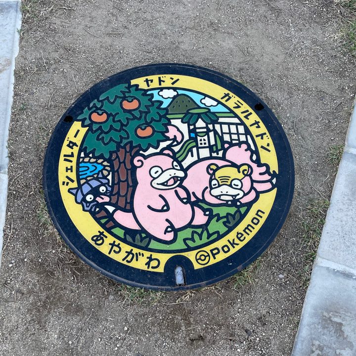 綾川町 ヤドン公園のポケふた（ガラルヤドン・シェルダー・ヤドン）の写真