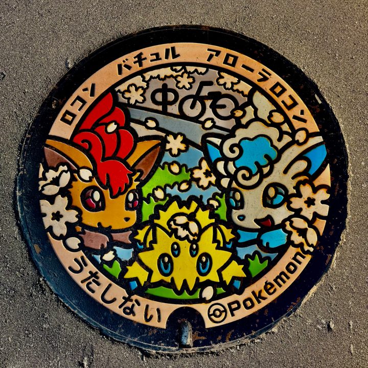 歌志内市 道の駅うたしないチロルの湯のポケふた（アローラロコン・バチュル・ロコン）の写真