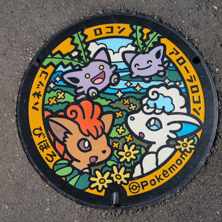 美幌町 美幌駅前のポケふた（アローラロコン・ハネッコ・ロコン）の写真