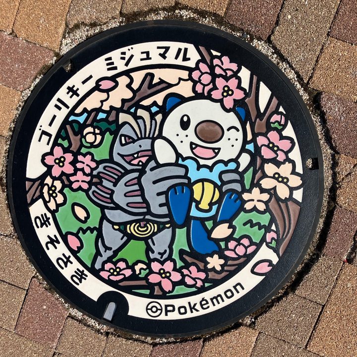 桑名郡木曽岬町 木曽岬町立図書館のポケふた（ゴーリキー・ミジュマル）の写真
