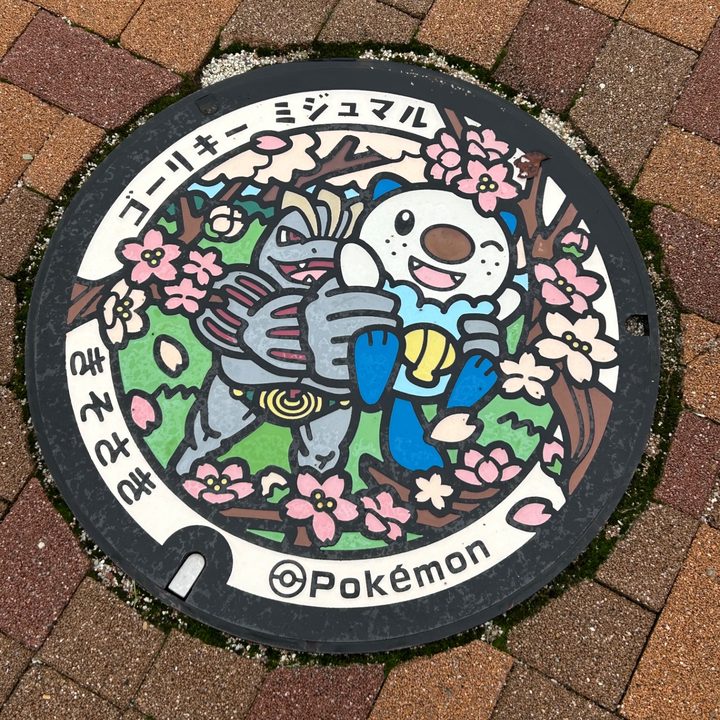 桑名郡木曽岬町 木曽岬町立図書館のポケふた（ゴーリキー・ミジュマル）の写真