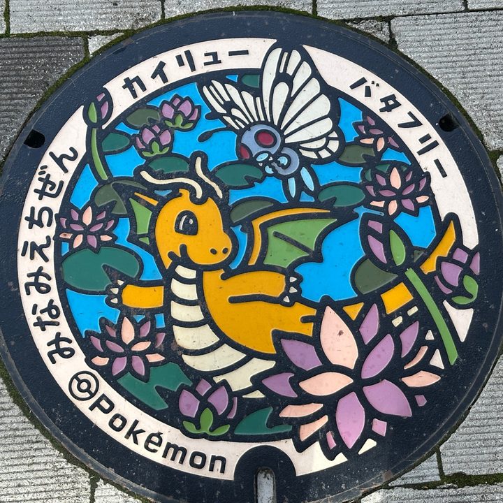 南越前町 道の駅南えちぜん山海里のポケふた（カイリュー・バタフリー）の写真