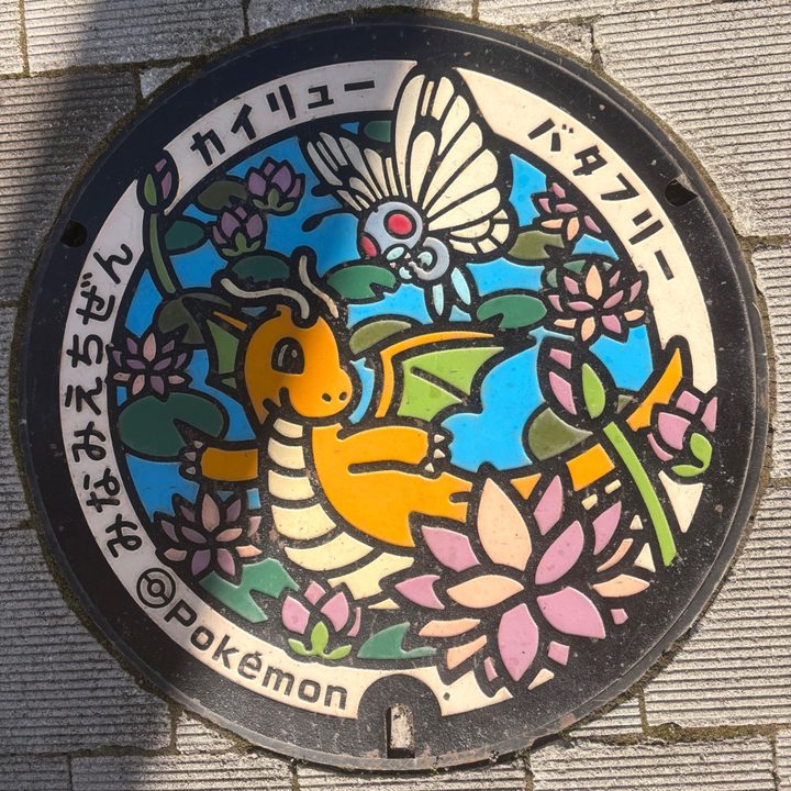 南越前町 道の駅南えちぜん山海里のポケふた（カイリュー・バタフリー）の写真
