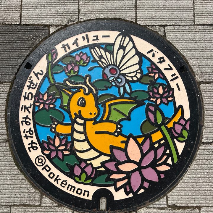 福井県南越前のポケふた（カイリュー・バタフリー）の写真