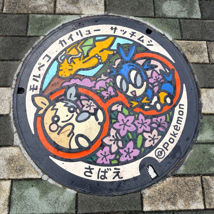 鯖江市 道の駅西山公園のポケふた（カイリュー・サッチムシ・モルペコ）の写真