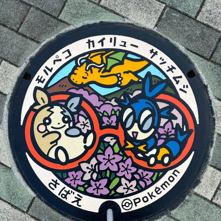 福井県鯖江のポケふた（カイリュー・サッチムシ・モルペコ）の写真