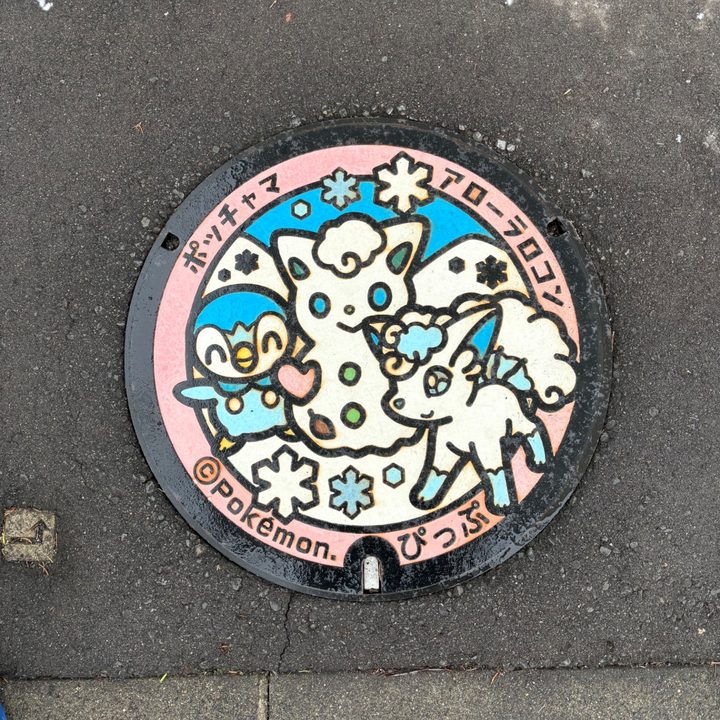 比布町 JR比布駅前広場のポケふた（アローラロコン・ポッチャマ）の写真