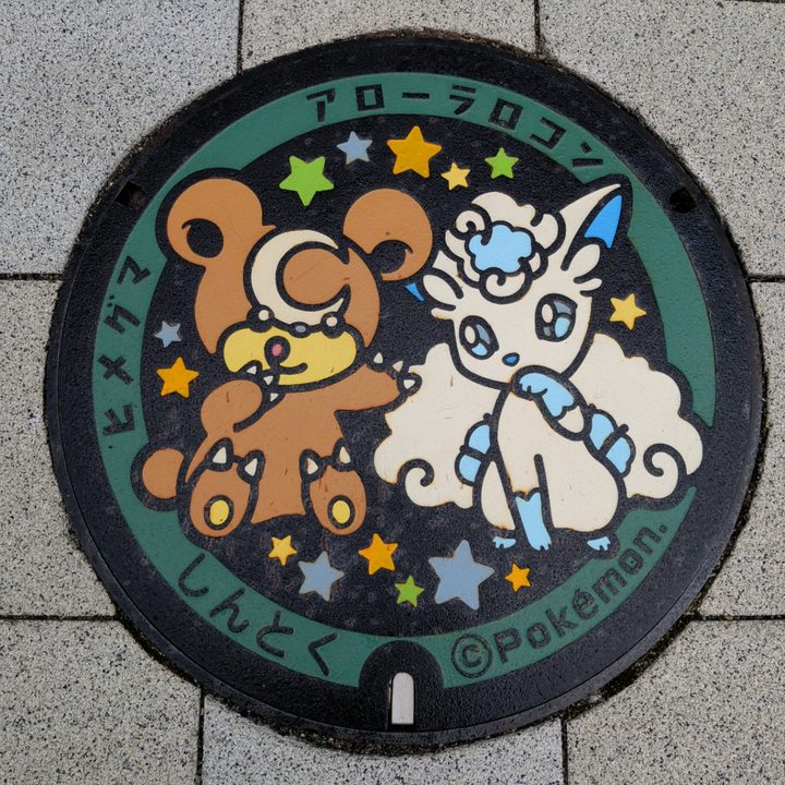 新得町 新得駅前のポケふた（アローラロコン・ヒメグマ）の写真